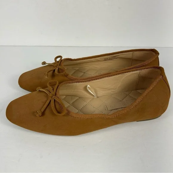 Joe Fresh Cognac Brown Ballerina Flats Sz 9 | Classic Round Toe Bow Shoe - Picture 7 of 9